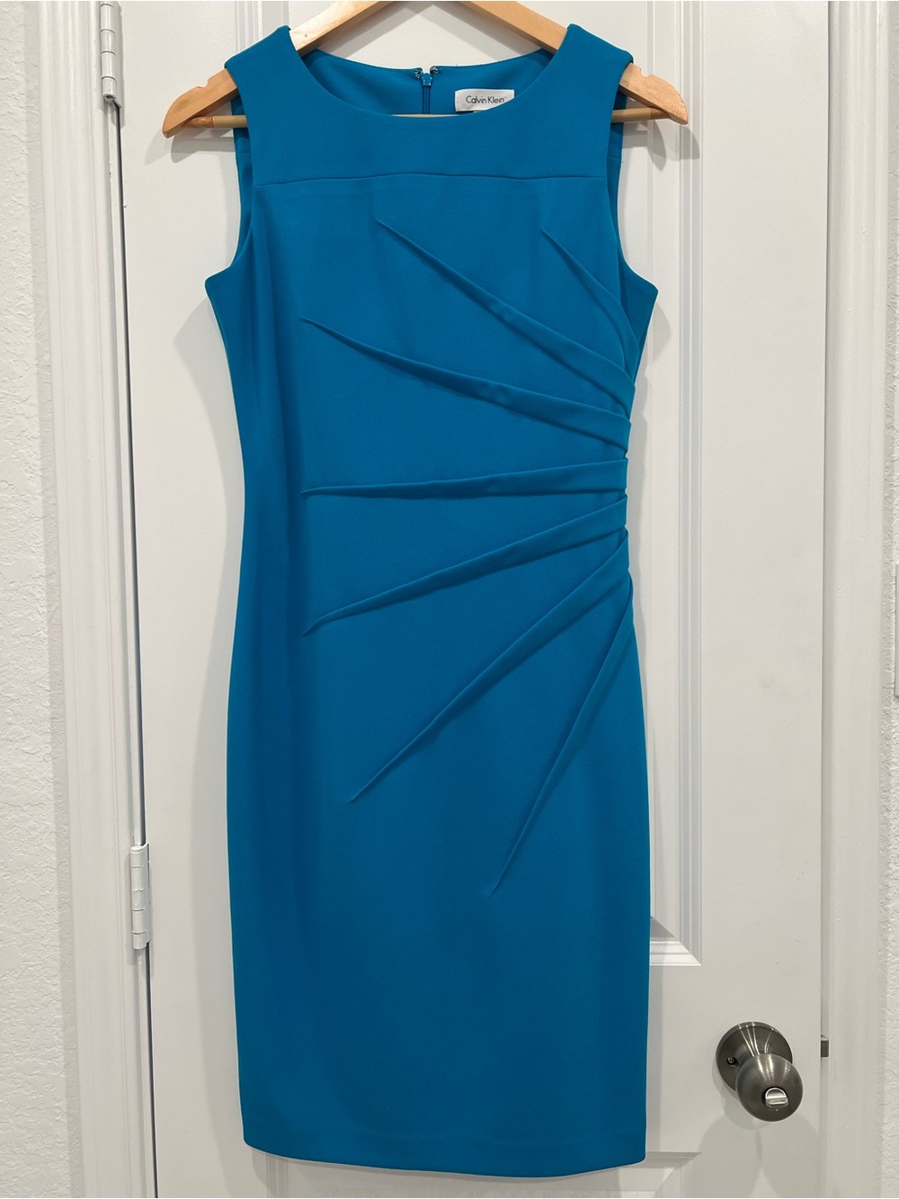 Calvin Klein Teal Blue Pleated Sheath Midi Dress